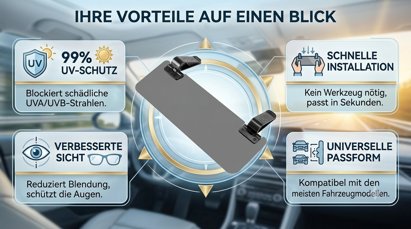 Auto-Sonnenblende 2-in-1 & Blendschutz Für Tag & Nacht